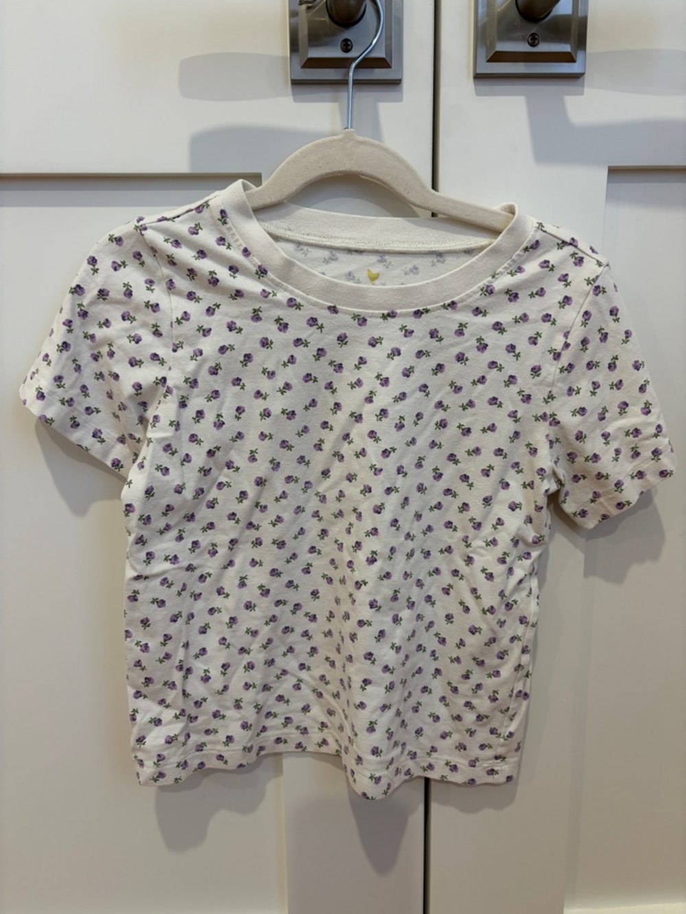 Pink Chicken White Tee with Purple Floral Print